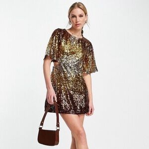 FRENCH CONNECTION Estari Sequin Cutout Gold Ombré Mini Dress - Size 2